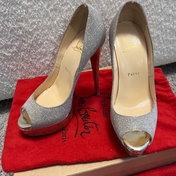 Christian Louboutins Lady Peep Glittex Size 7.5 - Picture 3 of 10